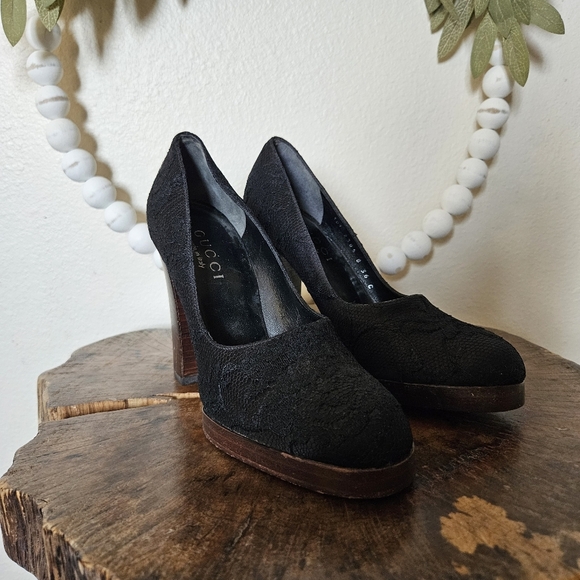 Gucci Black Lace Platform Heels Size 36 Italy Authentic RA Verified Designer - Picture 11 of 16